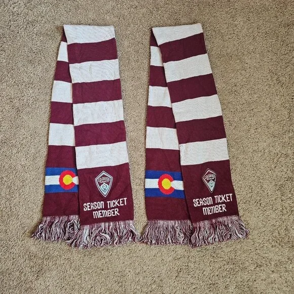 Colorado Rapids Scarves Soccer Lot 2 MLS Season Ticket Knit Ruffneck Vintage 96 - Picture 1 of 13